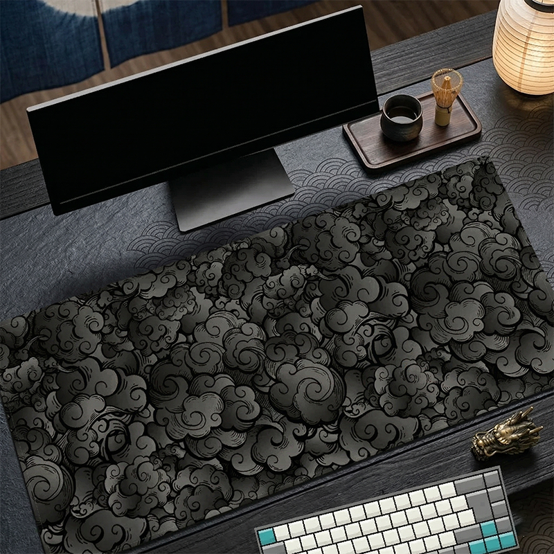 Desk Setup Grey - Japanese Dark Cloud Desk Mat Vintage