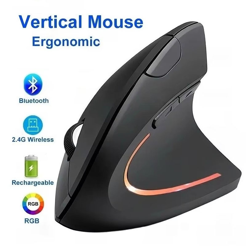 Desk Setup For Gaming - Ergonomically Compliant Vertical Mouse 2.4GHz Bluetooth