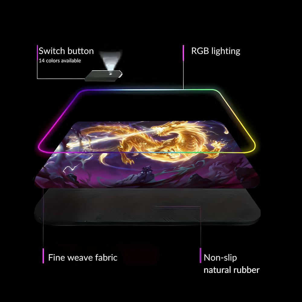 Desk Setup Blue - RGB LED Blue Dragon Mouse Pad
