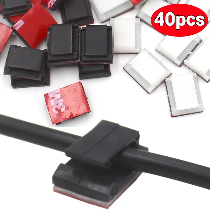 Desk Setup Cable Management - 40/10Pcs Self-adhesive Car Cable Clips Cable