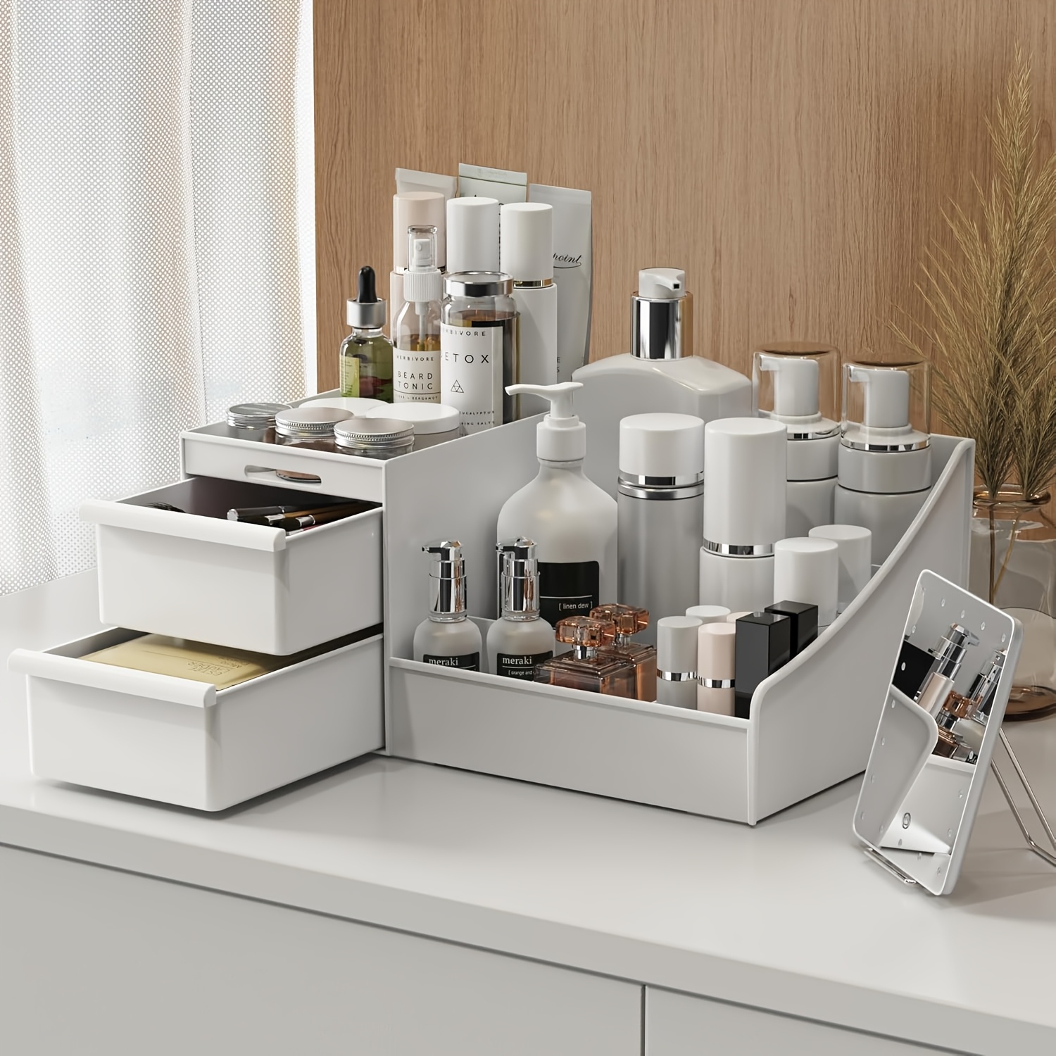 Desk Drawer Unit - Desktop Cosmetic Organizer with Drawers, Multi-Slot