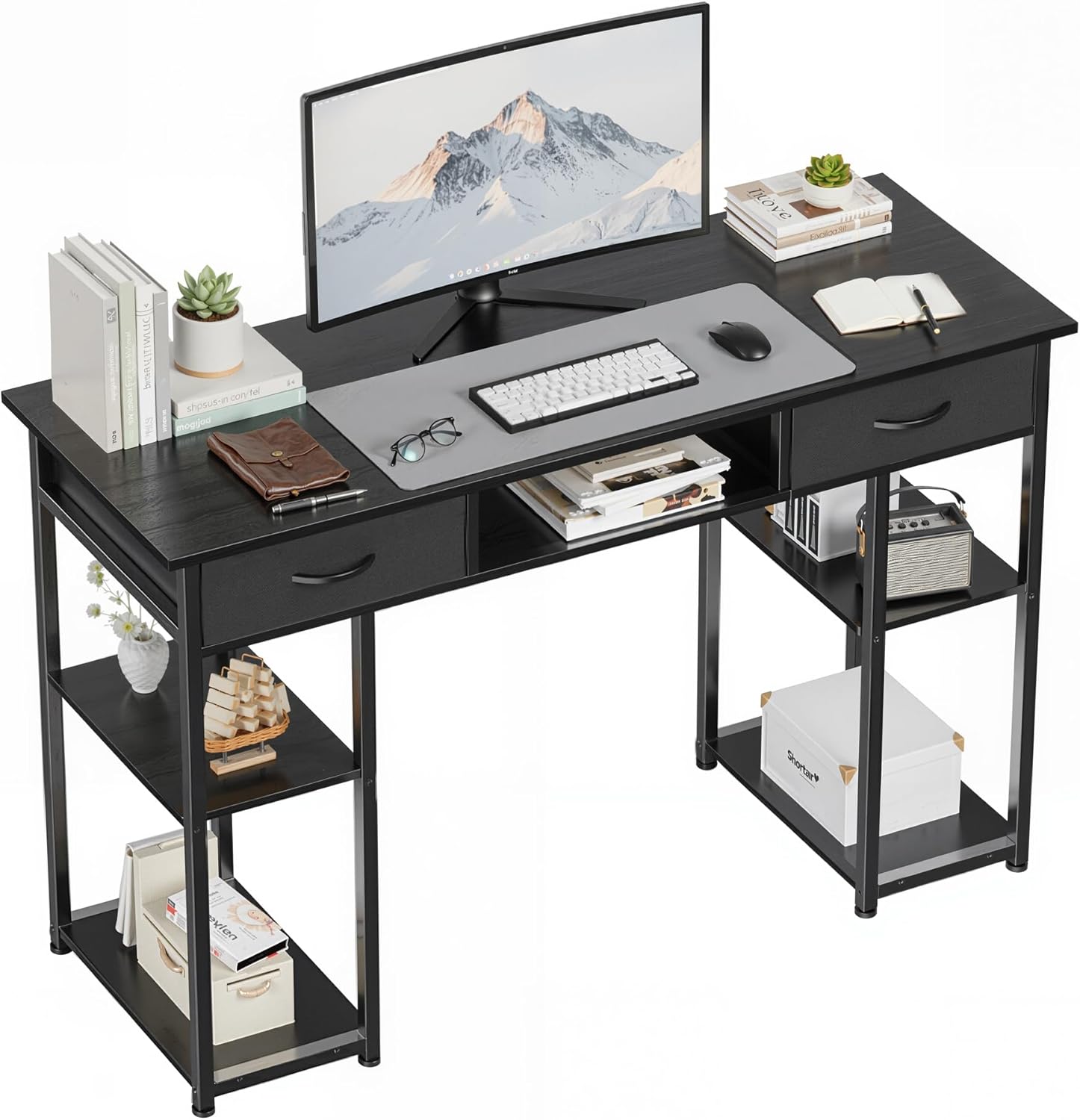 Desk Setup Small Space - 48-Inch Computer Desk with Fabric Storage