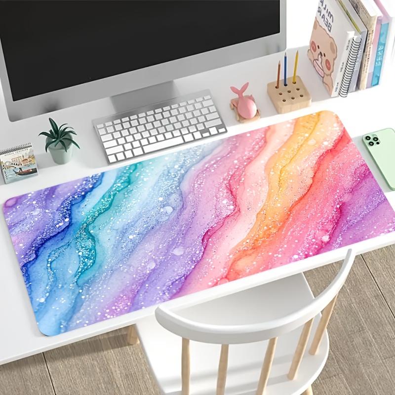 Desk Setup For Gaming - Vibrant Rainbow Glitter Marble Large Mouse