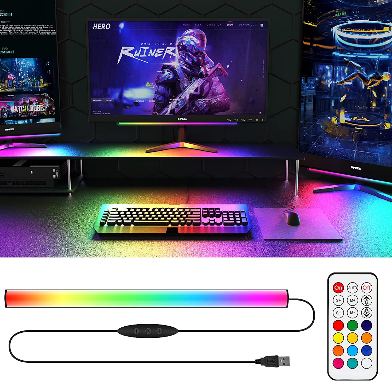 Desk Setup For Gaming - Under Monitor Light Bar RGB Dreamcolor