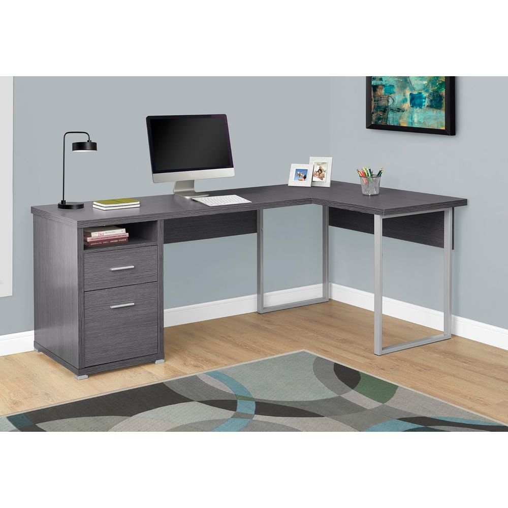 80 L-Shaped Home Office Desk w - Desk Setup Grey incelemesi ve fiyatı
