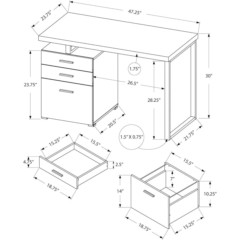 Desk with Ile Cabinet - Left o - Desk Setup Grey incelemesi ve fiyatı